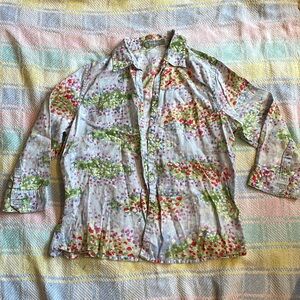 Liz Claiborne 100% linen landscape floral button down top large